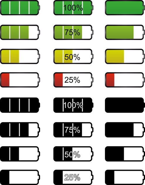 Vettore insieme di segni di diversa carica della batteria