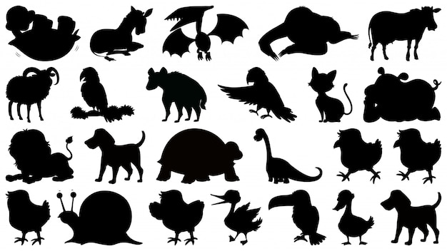 Vector set of silhouette animal