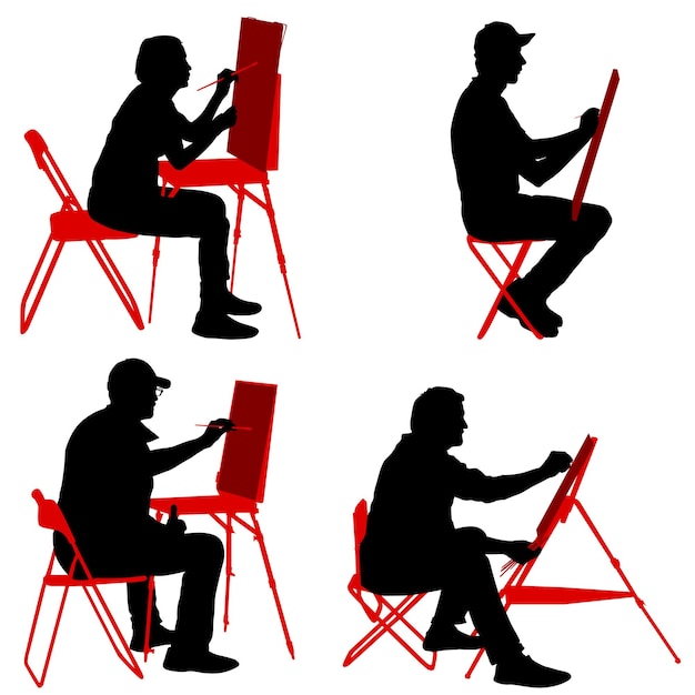 Set silhouette artist at work on a white background