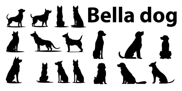 A set of silhouette Bella dog illustrations