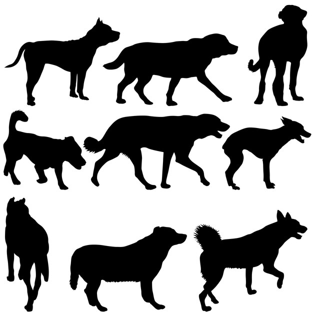Установите силуэт черной собаки на белом фоне