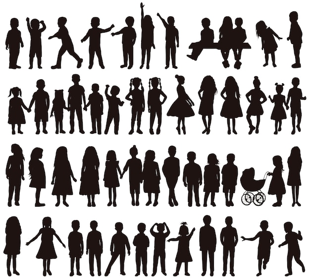 Set silhouette boys and girls kids isolated vector