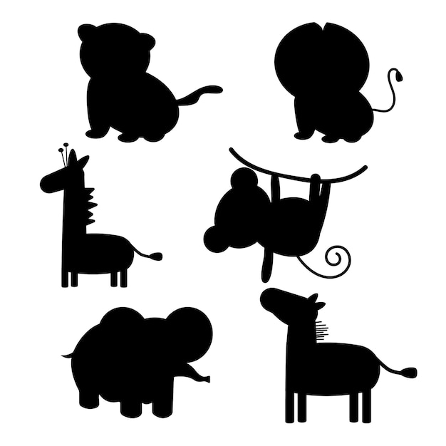 Set of silhouette cartoon animals boho vector illustration