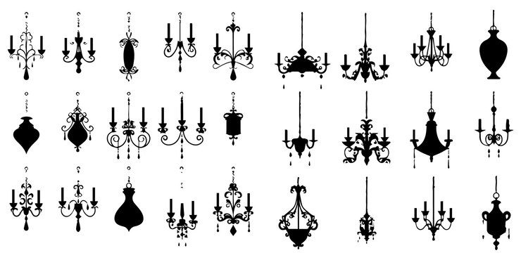 Vector a set of silhouette chandeliers vector illustration