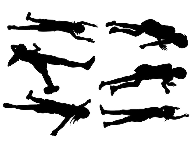 Vector set of silhouette child man lies