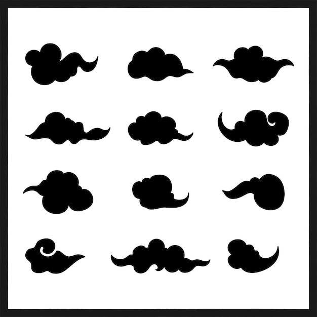 Set of silhouette clouds icons in Chinese style
