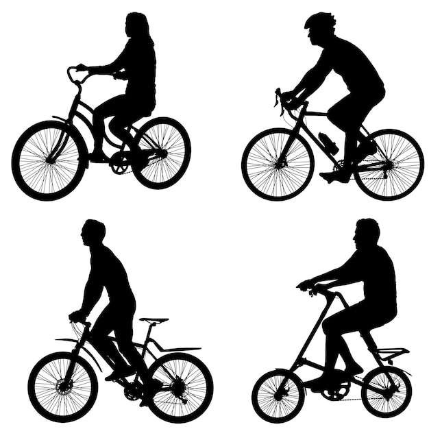 Set silhouette of a cyclist male and female on white background