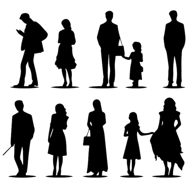 A set of silhouette family vector illustration