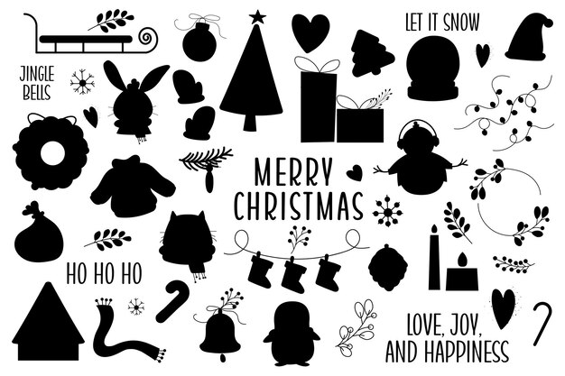 Set silhouette hand drawn christmas decoration