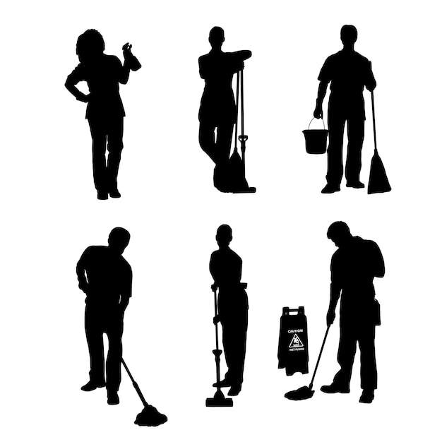 Set silhouette of a housekeeper or office boy vector design