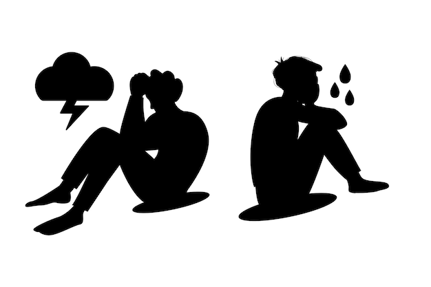 Set di silhouette uomo in depressione salute mentale