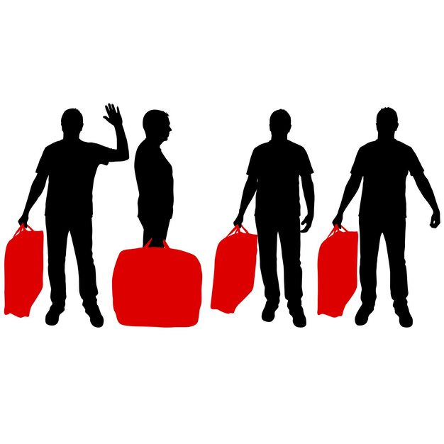 Vector set silhouette of a man with a briefcase in hand on a white background