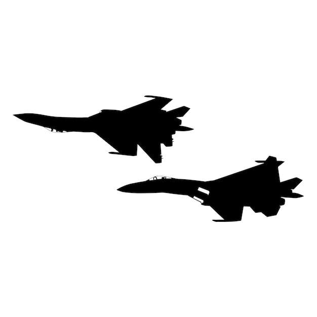 Set silhouette military combat airplane on a white background