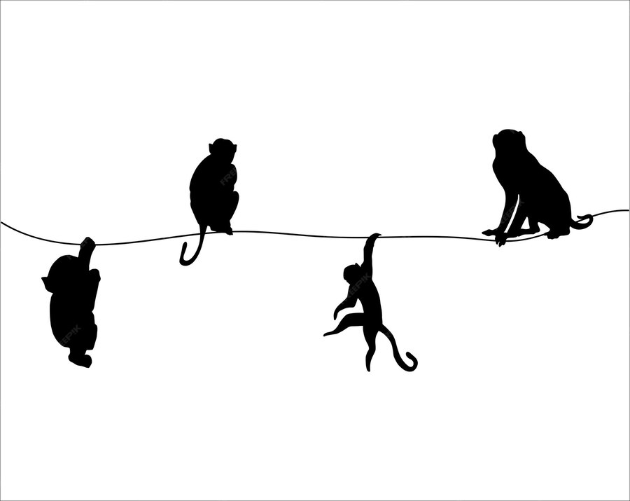 Premium Vector Set of silhouette monkey hanging on rope decoration