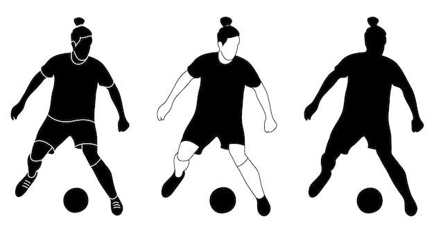 Impostare il profilo della silhouette sportivo giocatore di football nel gioco della palla calcio sport vettore isolato