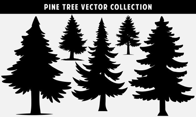 Vettore impostare la silhouette del vettore di alberi di pino per il sito web e la progettazione grafica