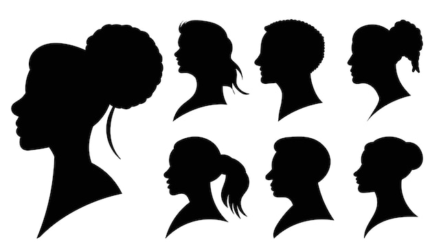 Set silhouette portrait women men vector