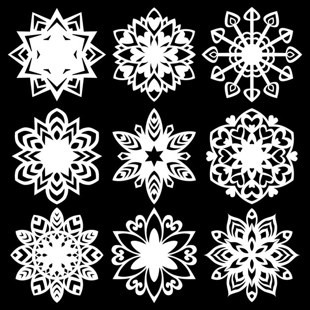 Set silhouette of snowflakes icons on white background