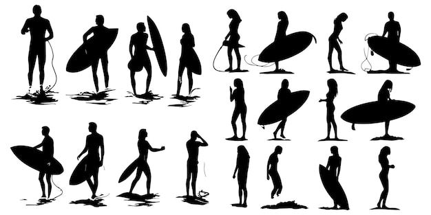 A set of silhouette surfing vector illustration