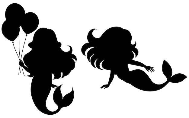 Vector set of silhouette of swimming mermaids vector illustration