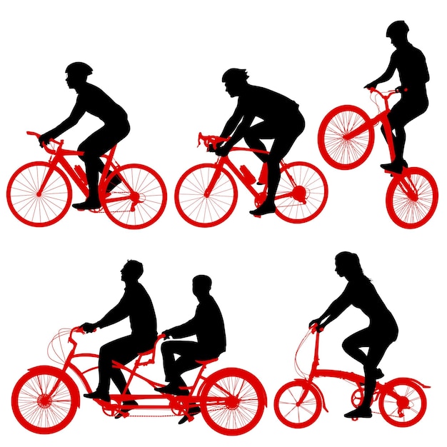 Set silhouette of a tandem cyclist on a white background