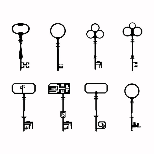 set of Silhouette of technological door key symbol vector i