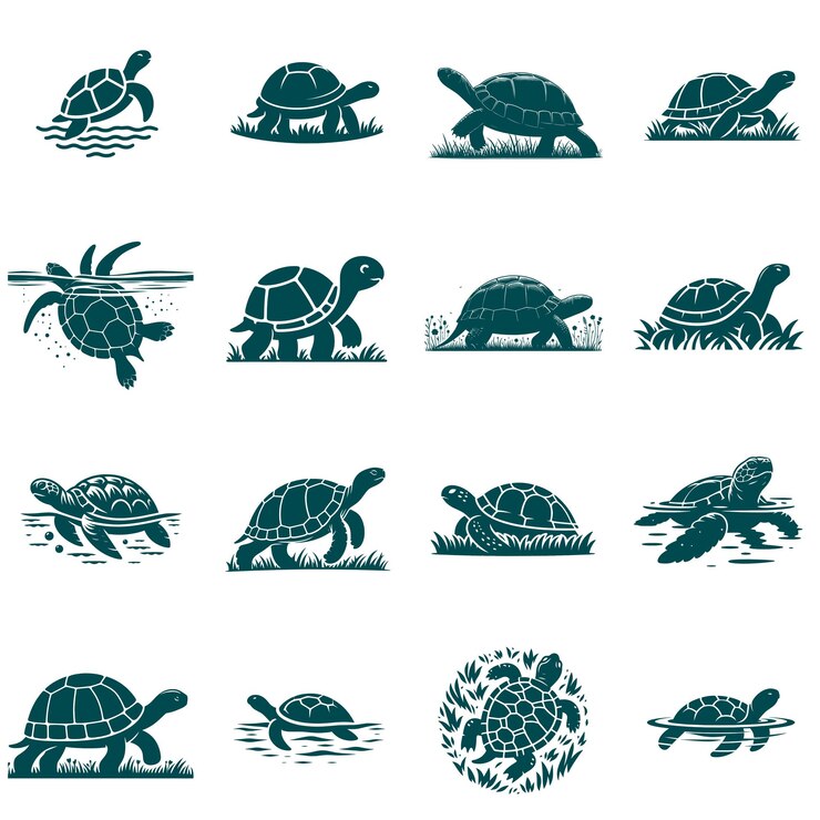 Vector set silhouette of turtle