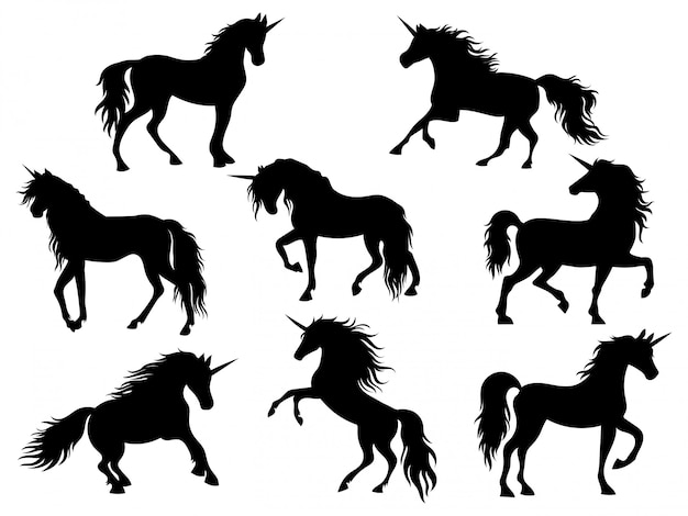 Set of silhouette unicorns.