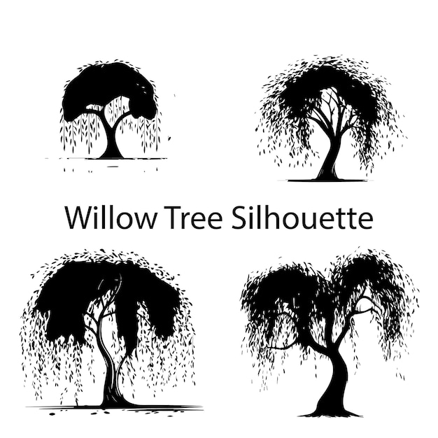 A set of silhouette willow tree vector illustration