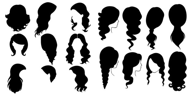 シルエットの女性と女の子のヘアスタイル ベクトル コレクションのセット