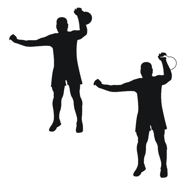 Vector set silhouetten atleten gewichtheffer lift kettlebell gewichten gewichtheffen pull push bankdrukken