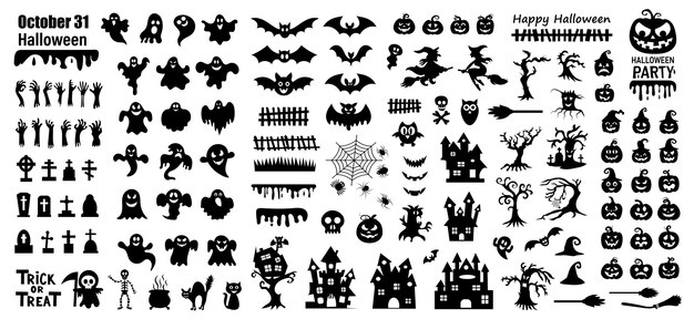 Set silhouetten van Halloween op een witte achtergrond Vectorillustratie