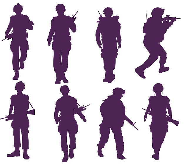 Set silhouetten van militaire soldaten