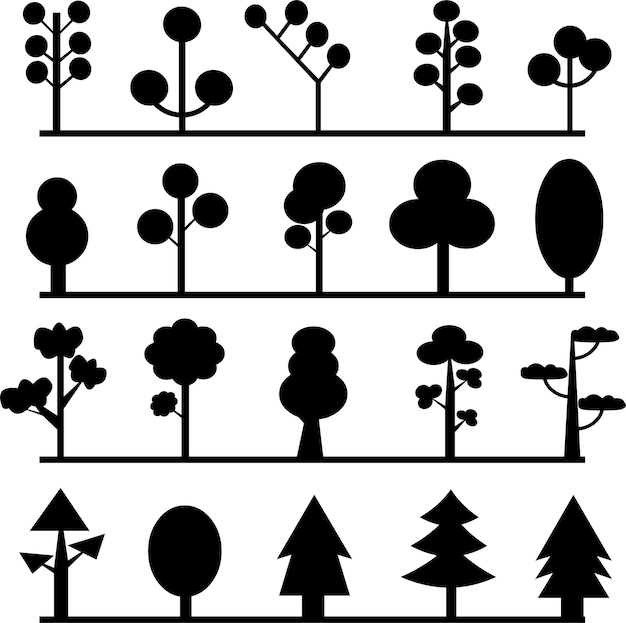 Set silhouetten van moderne bomen vectorillustratie.