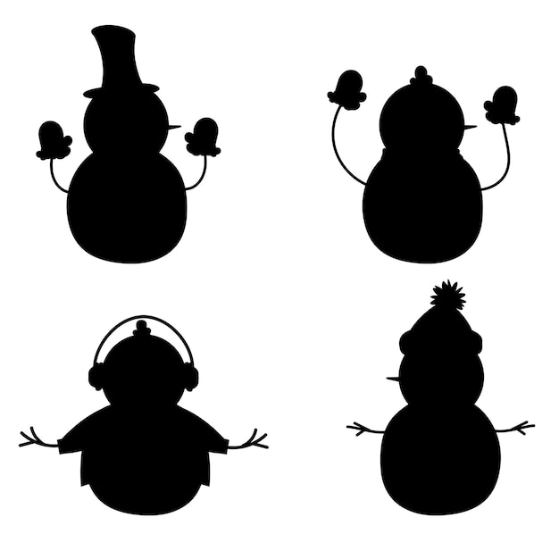 Set silhouetten van sneeuwpop karakter Vector illustratie