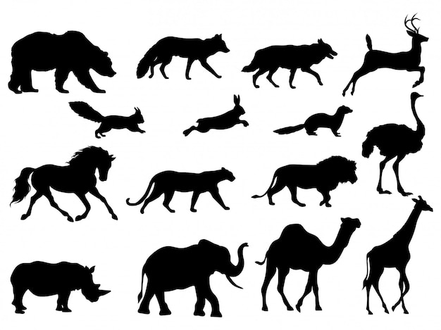 Vector set of silhouettes animals. collection of animals.