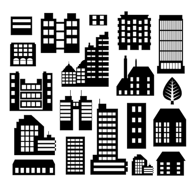 Vector set of silhouettes architecture vector illustration city for business