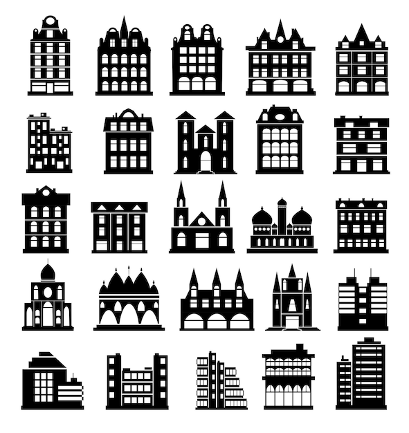 Set of silhouettes architecture vector illustration city for business