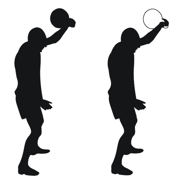 Vector set silhouettes athletes weight lifter lift kettlebell weights weight lifting pull push bench press