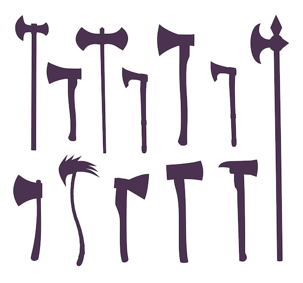 Set of silhouettes of axes and halberds