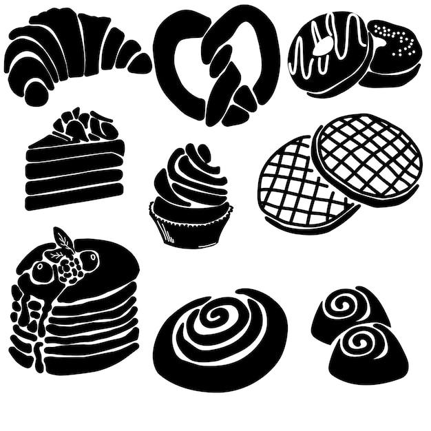 Set of silhouettes baking sweets icons for bakery or shop