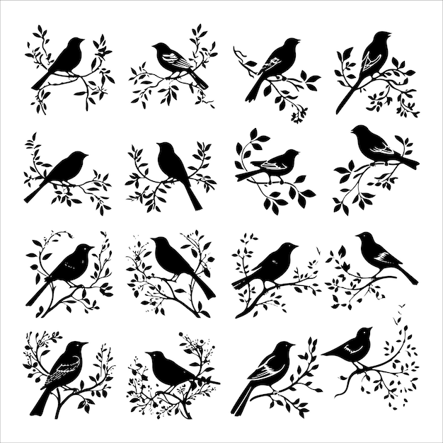 Vector set of silhouettes of birds