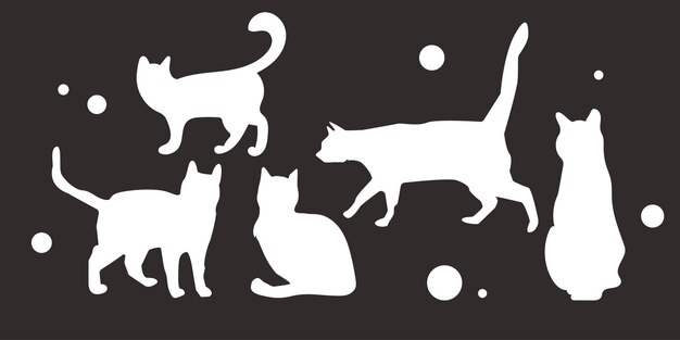 Vector set of silhouettes of cats on a dark background for backgrounds banners stationery postcards etc