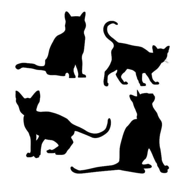 Vettore set di silhouette di gatti su uno sfondo bianco illustrazione vettoriale