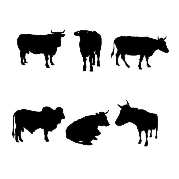 Vettore set di sagome di disegno vettoriale di fattoria di mucche