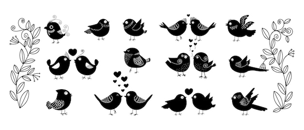 Set of silhouettes cute couples birds icon symbol vector illustration element design