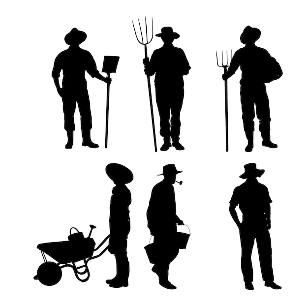 Vector set of silhouettes of a gardener vector design