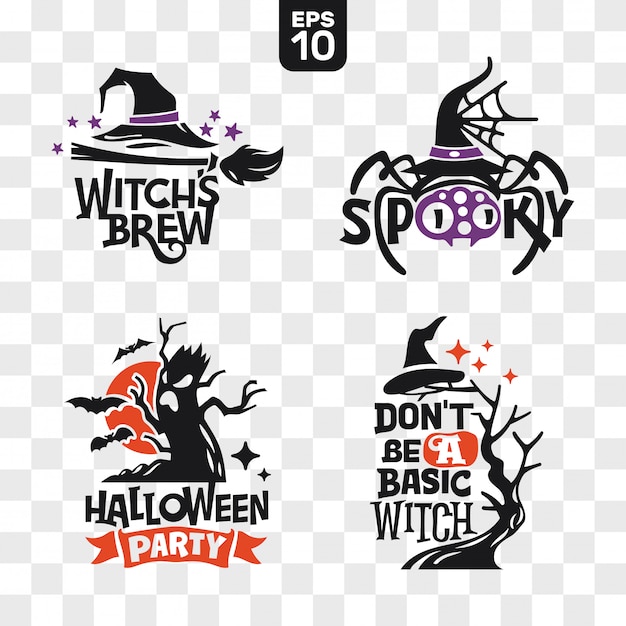 Set of silhouettes Halloween icons with quote for party decoration and cutting sticker