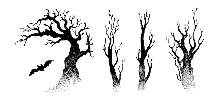 Vector set of silhouettes of halloween on a white background vector illustration