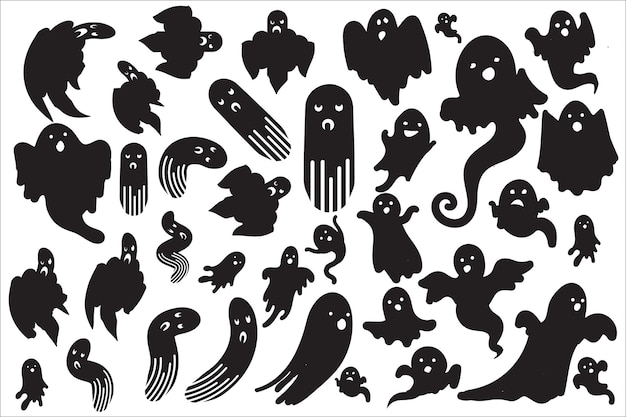 Vector set of silhouettes of halloween on a white background. vector illustration